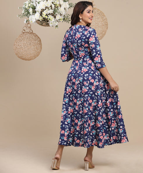 Sweetheart Half Sleeve Midi Printed Dress
